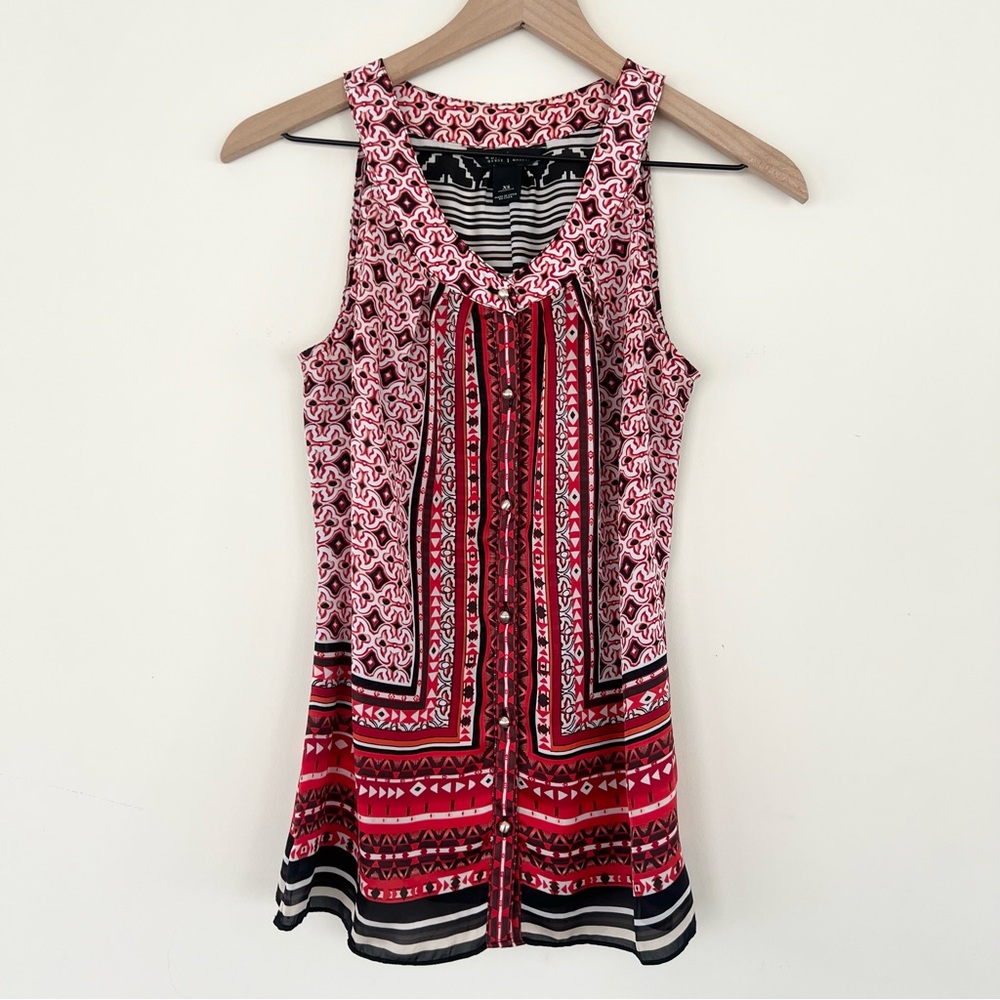 White House Black Market Women's Sleeveless Printed Button Blouse